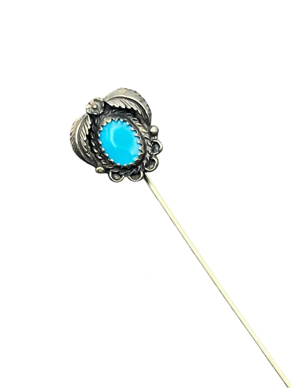 Navajo Native American sterling silver blue stone cabochon stick pin brooch